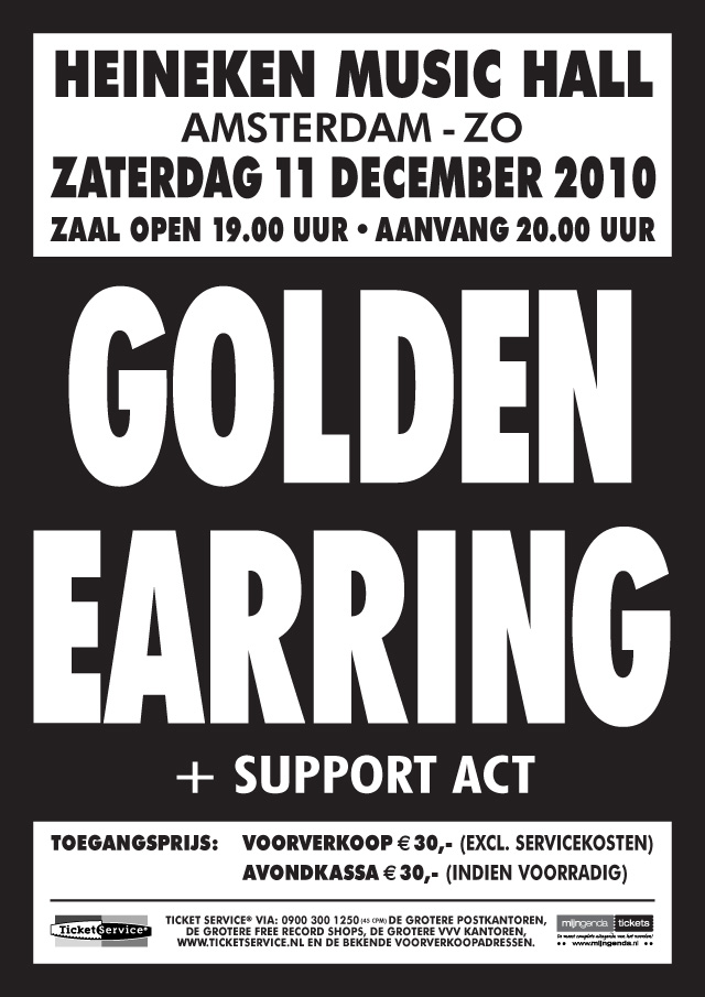 Golden Earring show poster December 11 2010 Amsterdam - Heineken Music Hall